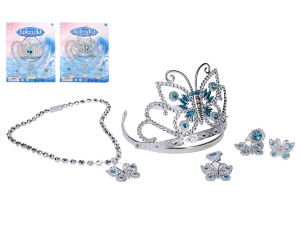 Sada krásy plast korunka, náhrdelník, naušnice, prsten 2 druhy