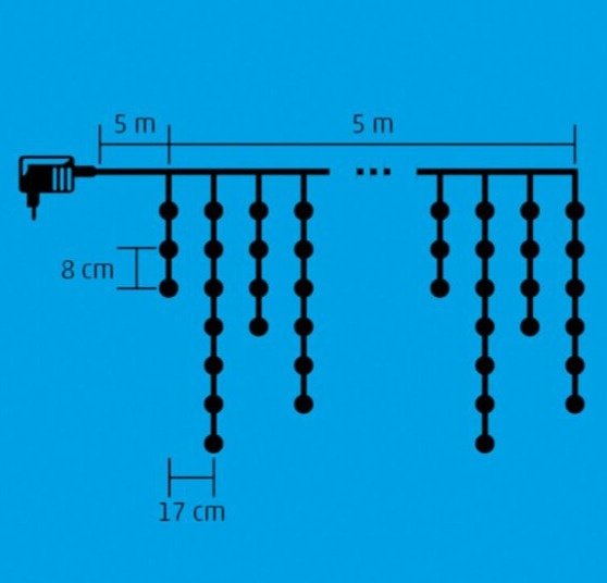 LED svietiaci záves cencúľ 5m KKF 158/WH, studená biela