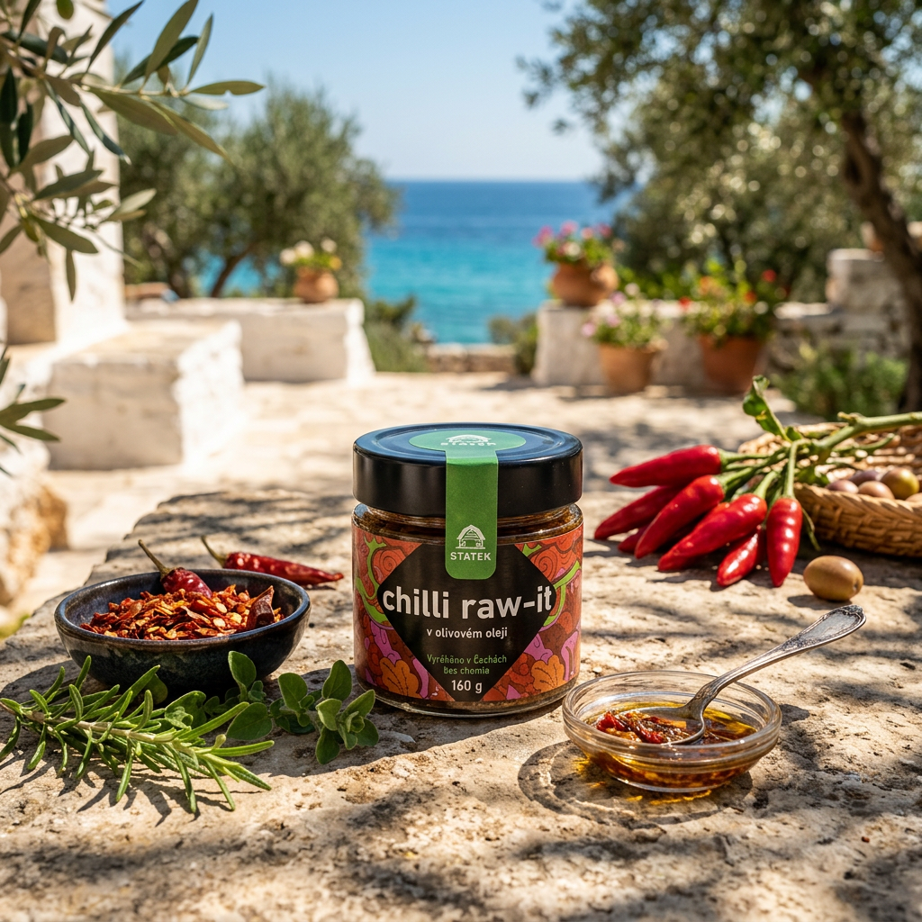 Chilli papričky Rawit nakládané v olivovém oleji a bylinách - 180 g