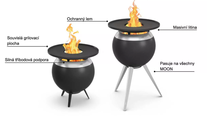 Stylový BBQ gril a ohniště MOON v jednom na dřevo a peletky
