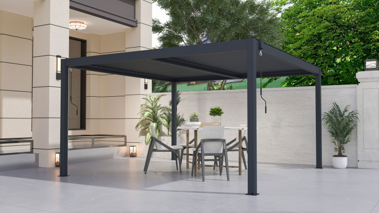 Bioklimatická pergola G21 Austin 4x4 m, antracitová hliníková