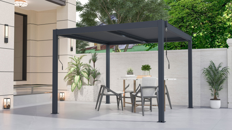 Bioklimatická pergola G21 Austin 3x3 m, antracitová hliníková