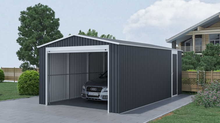 Plechová garáž Portland 1950, 338 x 576 cm, antracitová