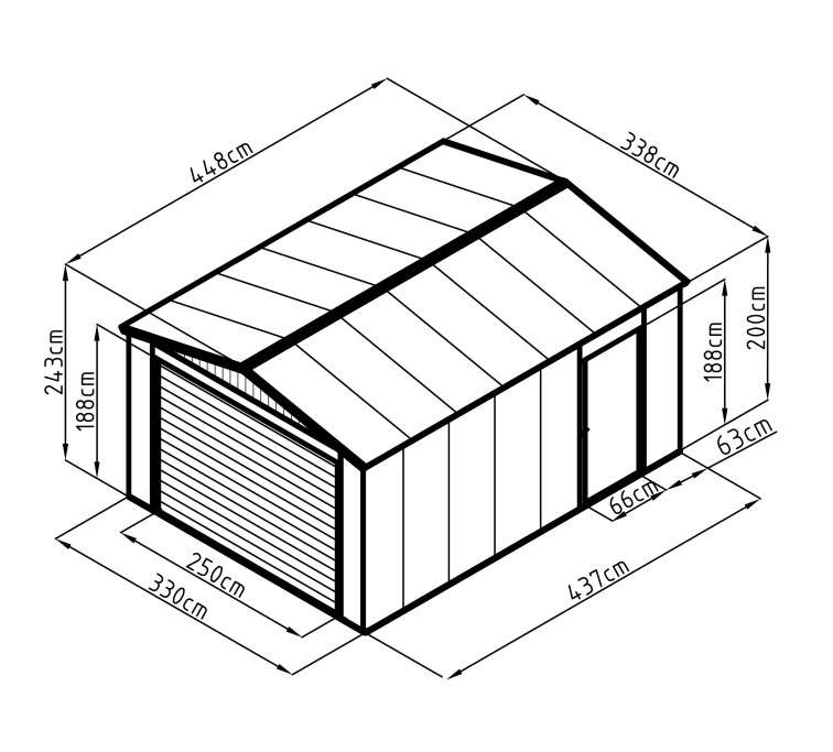 Plechová garáž Portland 1500, 338 x 448 cm, antracitová