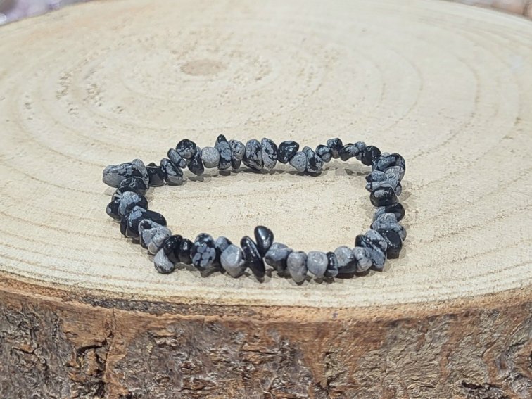 Obsidián vločkový - náramek; 5-10mm - sekaný