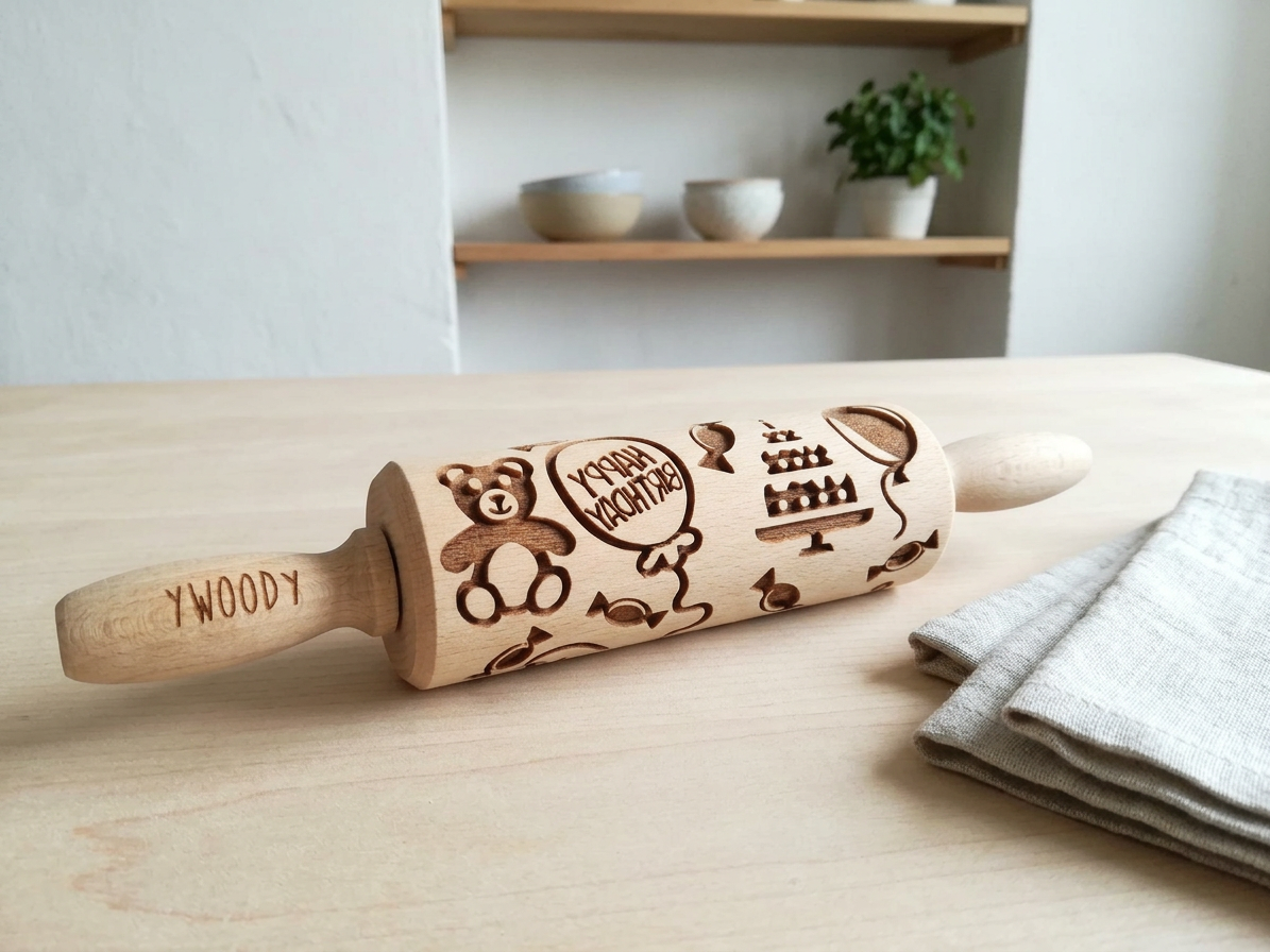 Embosovaný váleček na těsto 24 cm Veselé narozeniny