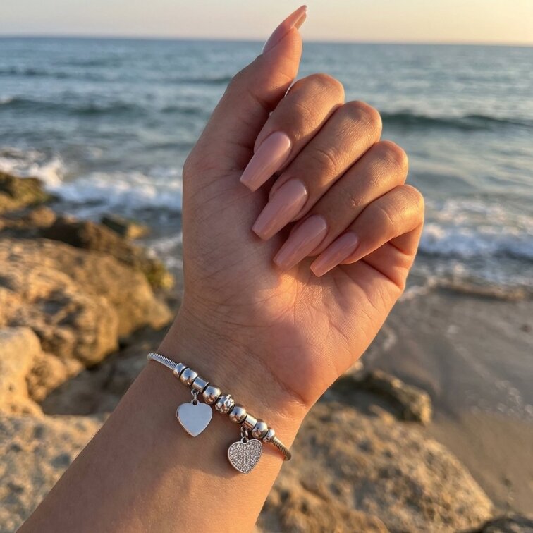 Dámský náramek SL652 s korálky a srdíčky, chirurgická ocel