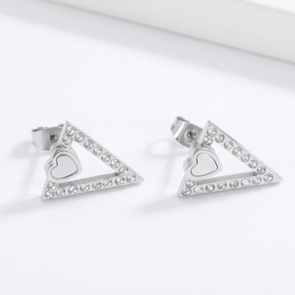 Luxusní stříbrné náušnice V s krystalky z chirurgické oceli