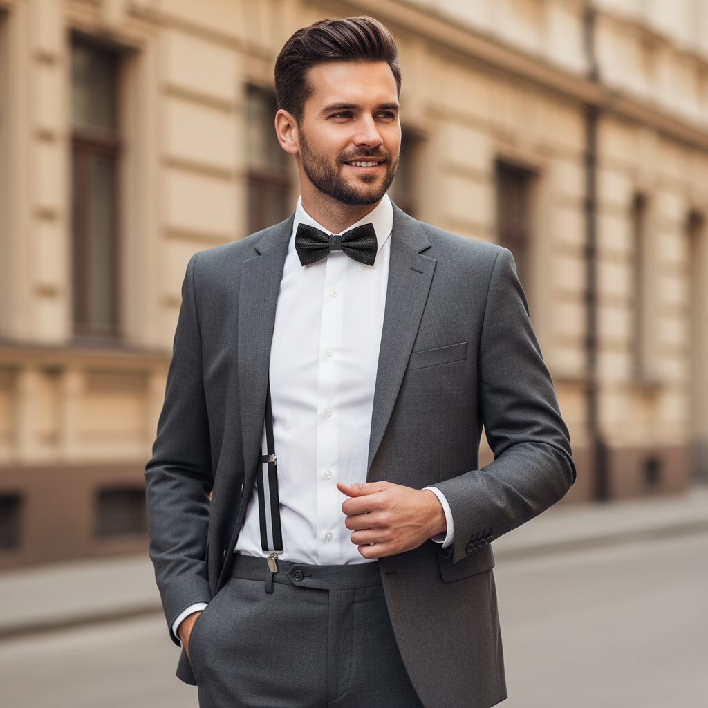 Kšandy pánské, černo - šedé pruhované MB2048