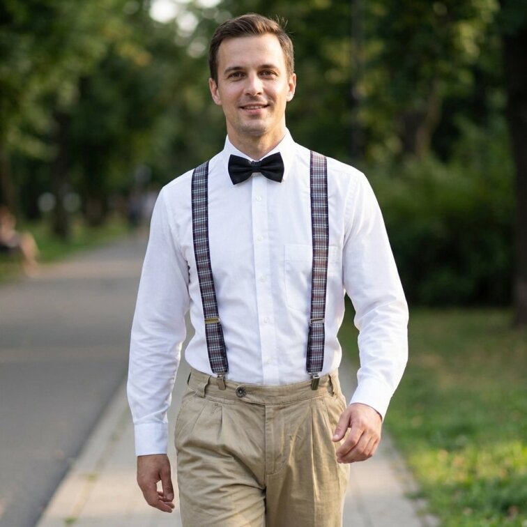 Kšandy pánské, šedo - červené káro MB2033