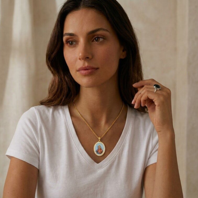 Přívěsek Madonka Gold 19 s Krystalky - Chirurgická Ocel