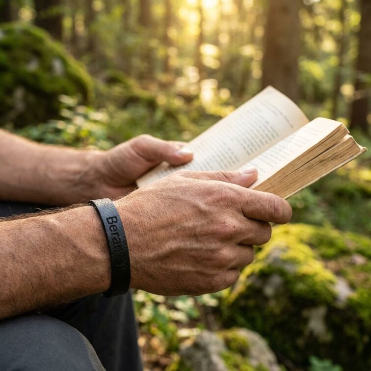 Pánský kožený náramek černý se znamením Beran