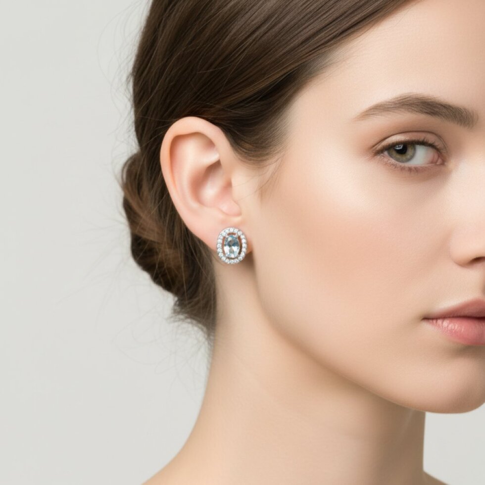 Ocelové náušnice se světle modrým zirkonem -Nerina-EW 327