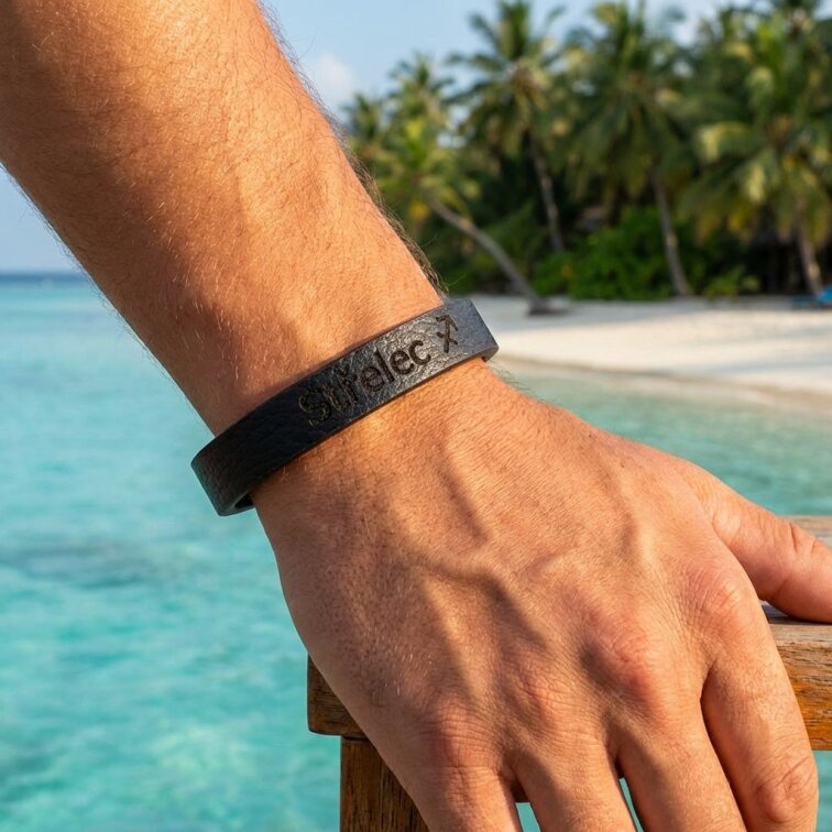 Pánský kožený náramek černý se znamením Střelec