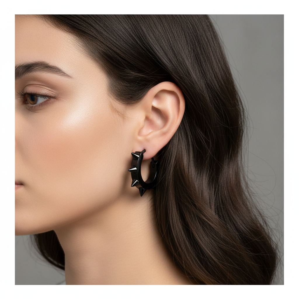 Černé ocelové náušnice - kroužky s ostny