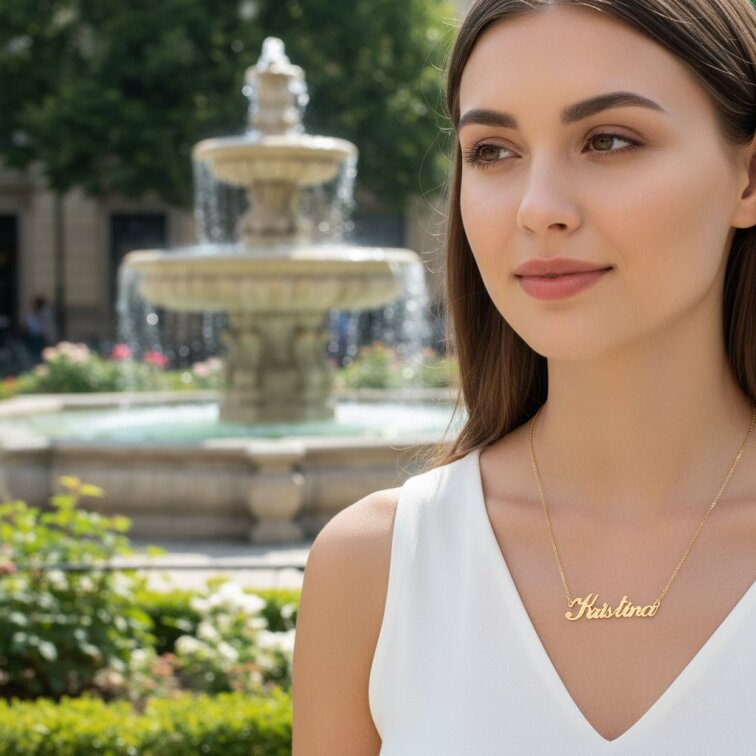 Řetízek z oceli se jménem Kristína zlatá ocel