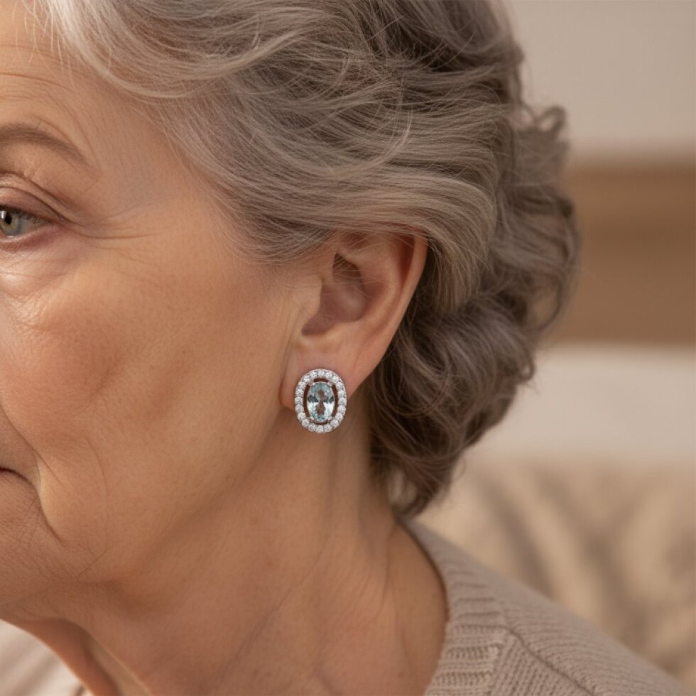 Ocelové náušnice se světle modrým zirkonem -Nerina-EW 327