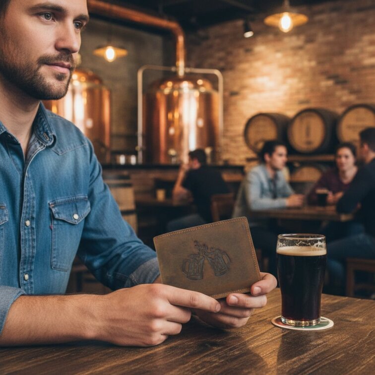 Pánská kožená peněženka hnědá s motivem Piva