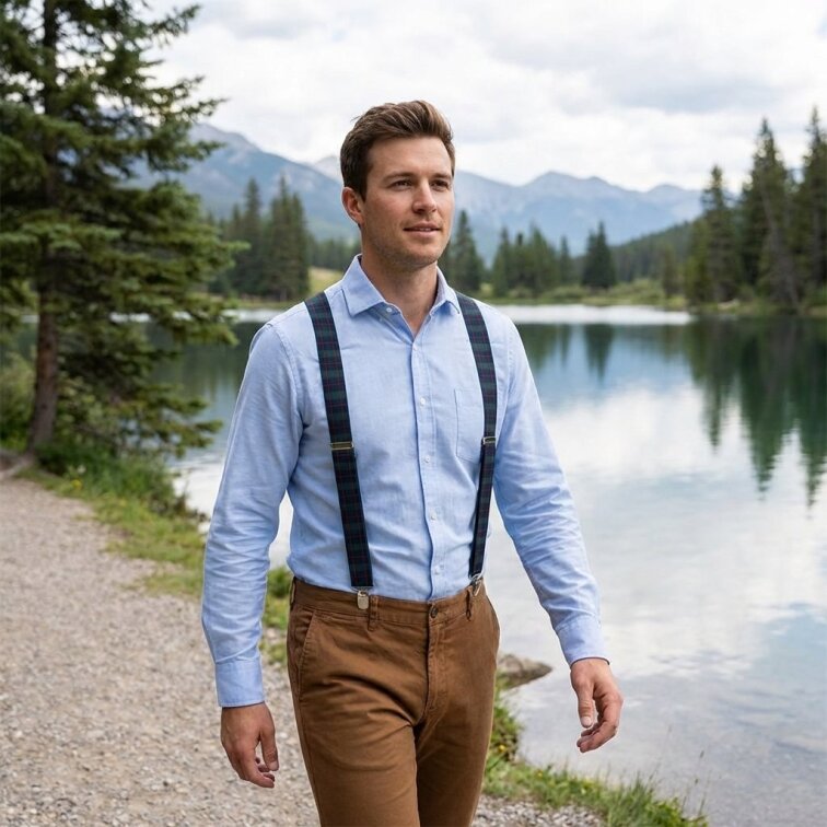 Kšandy pánské, zeleno - modré káro MB2037