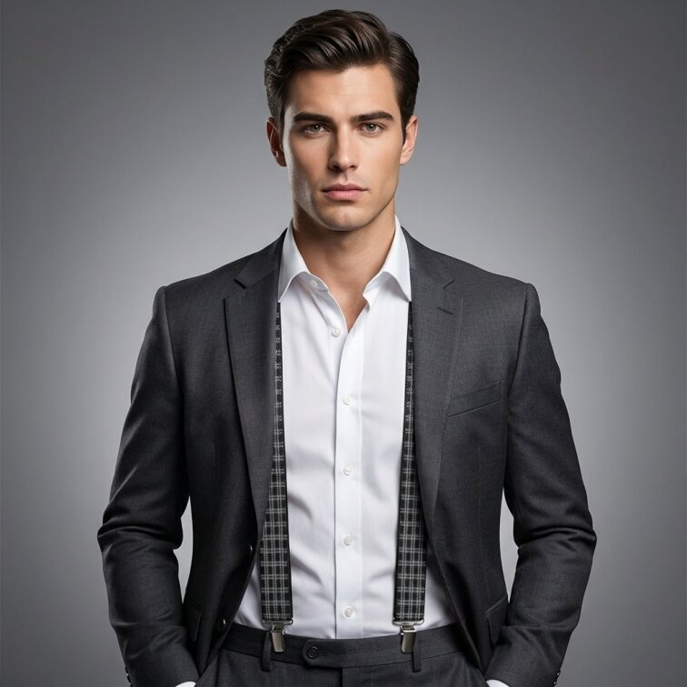 Kšandy pánské, černo - bíle káro MB2036