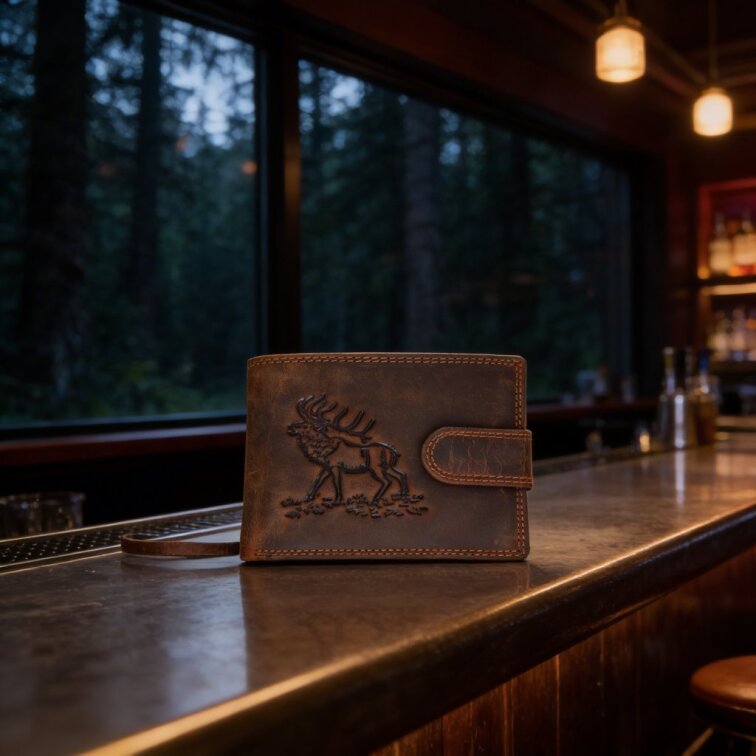 Pánská kožená peněženka hnědá s motivem Jelena