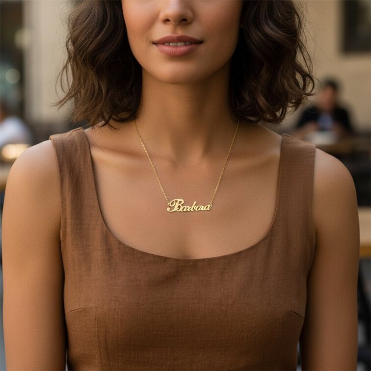 Řetízek z oceli se jménem Barbora zlatá ocel