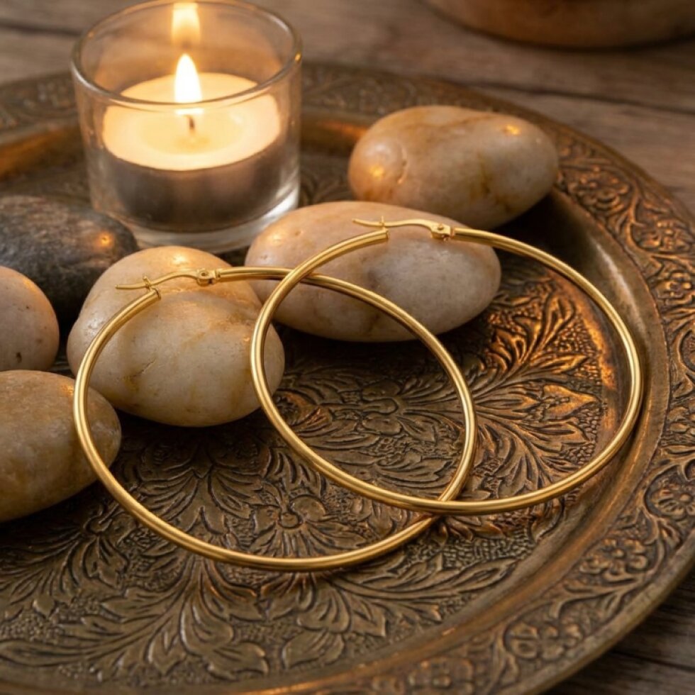 Náušnice ocelové kruhy zlaté 4,5 cm