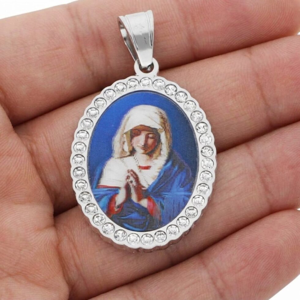 Přívěsek Madonka s krystalky 18 - Chirurgická ocel, Panna Marie