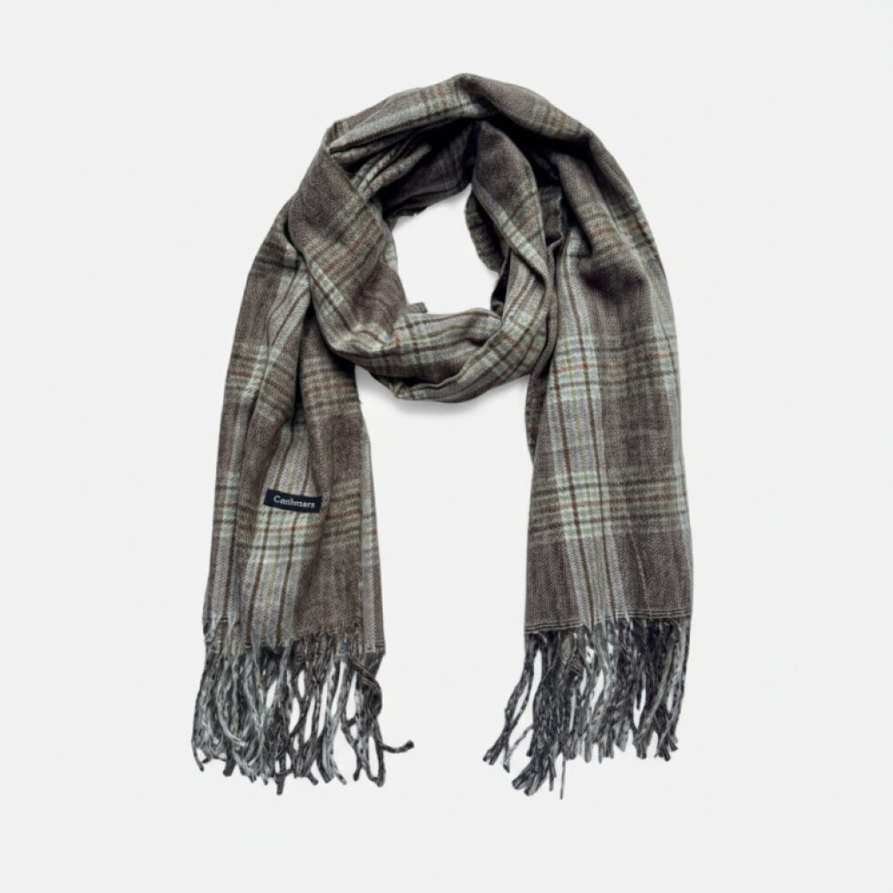 Luxusní Kašmírová Kostkovaná Šála s Třásněmi 180x65 cm