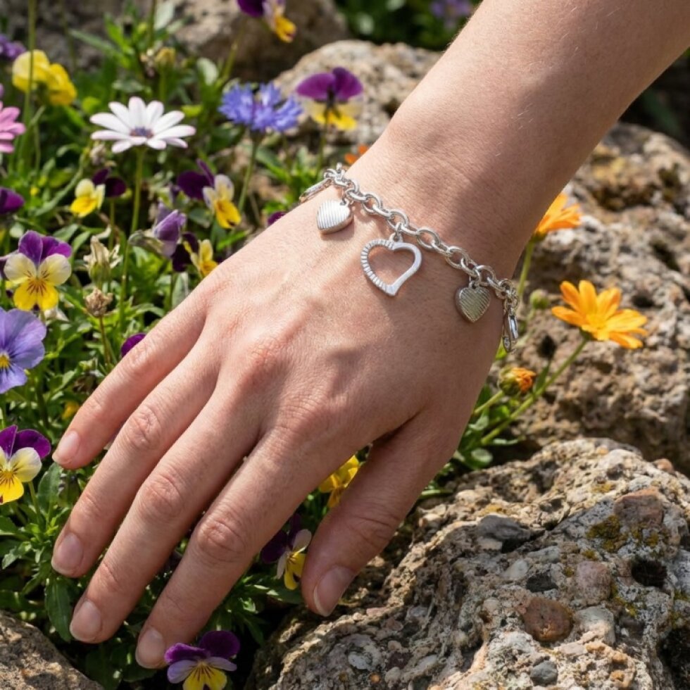 Stříbrný náramek z chirurgické oceli srdíčka, univerzální velikost