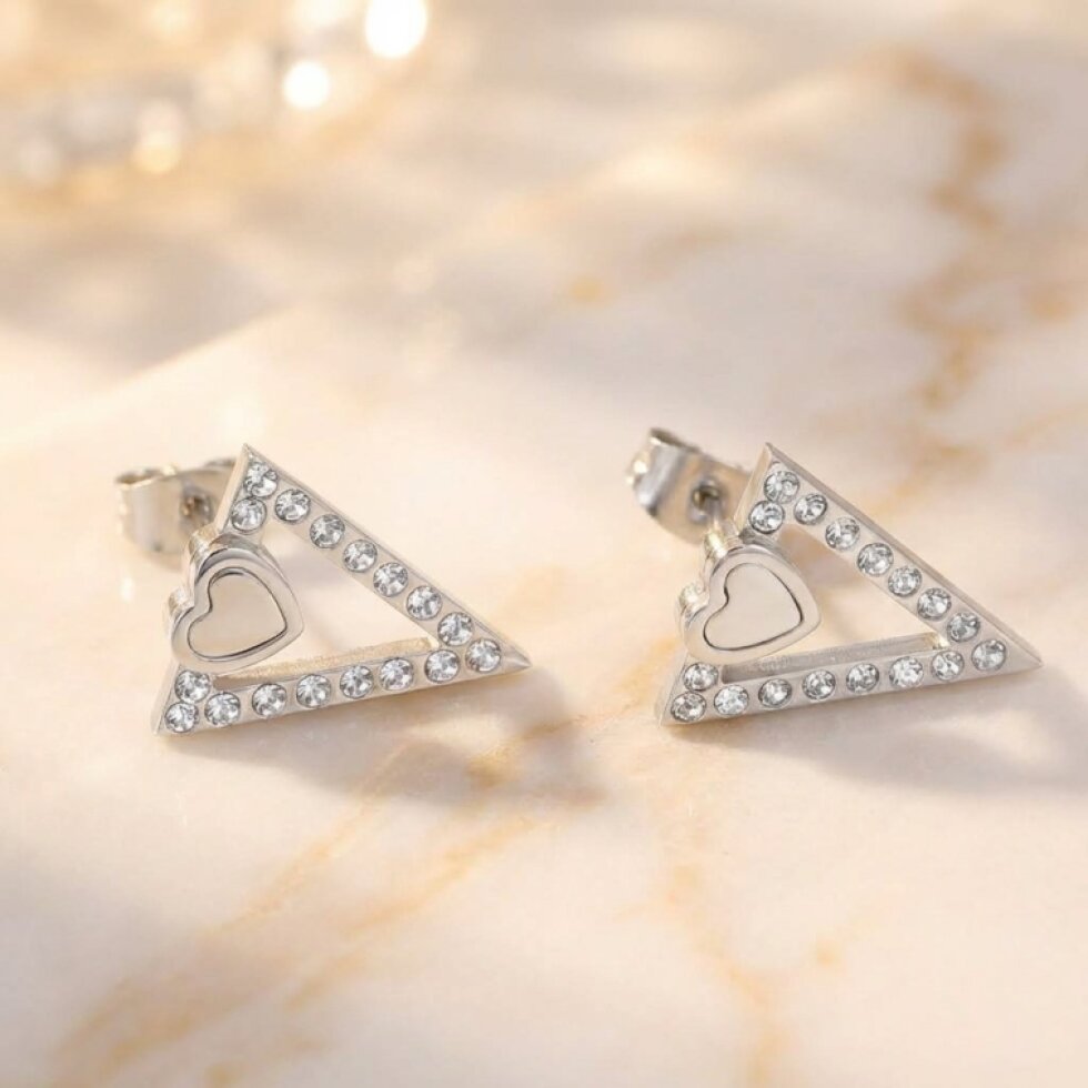 Luxusní stříbrné náušnice V s krystalky z chirurgické oceli