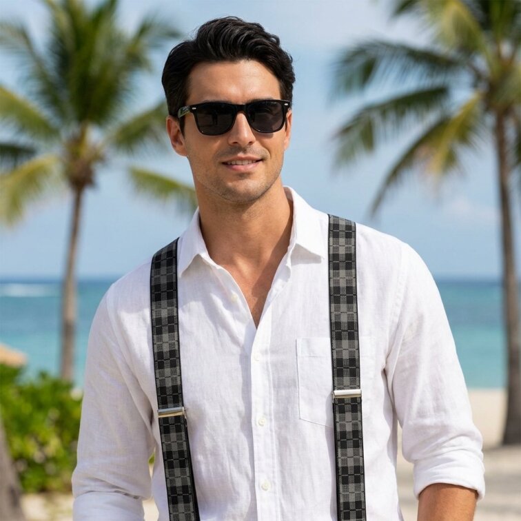 Kšandy pánské, černo - šedé káro MB2040