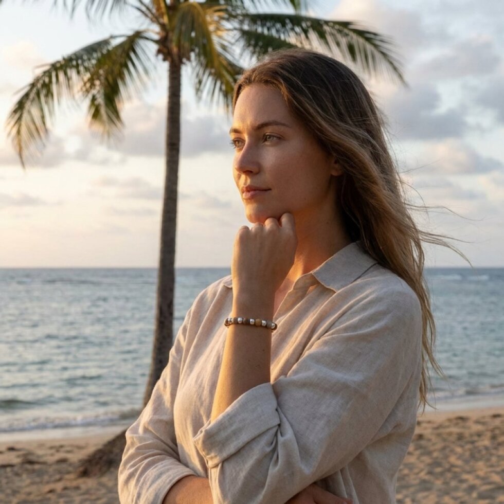 Stylový natahovací náramek s dřevěnými kuličkami - 21 cm