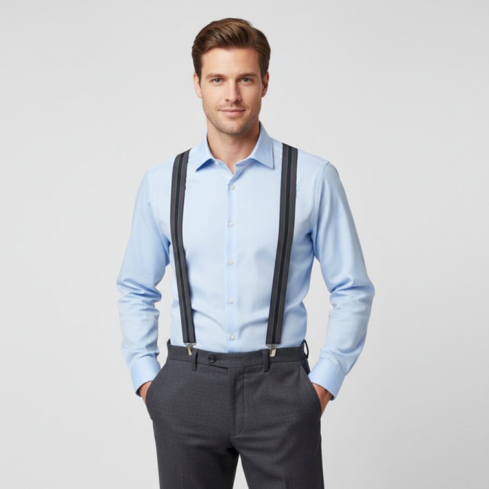 Kšandy pánské, modro - šedé pruhované MB2055