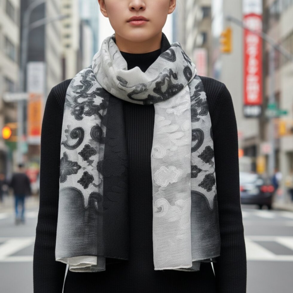 Elegantní šátek Dual Contrast 185x67cm - Hedvábí a Viskóza