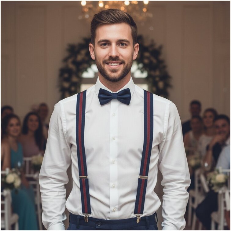 Kšandy pánské, modro - červené pruhované MB2047