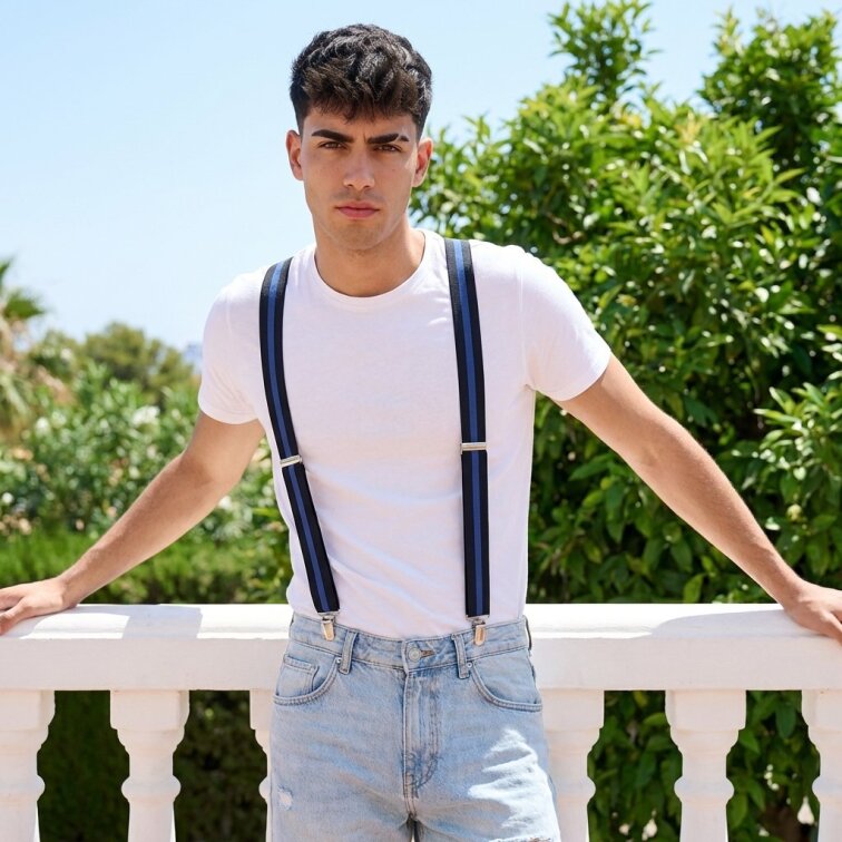 Kšandy pánské, modré pruhované MB2044