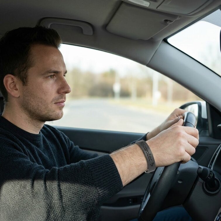 Pánský kožený náramek černý se znamením Kozorožec