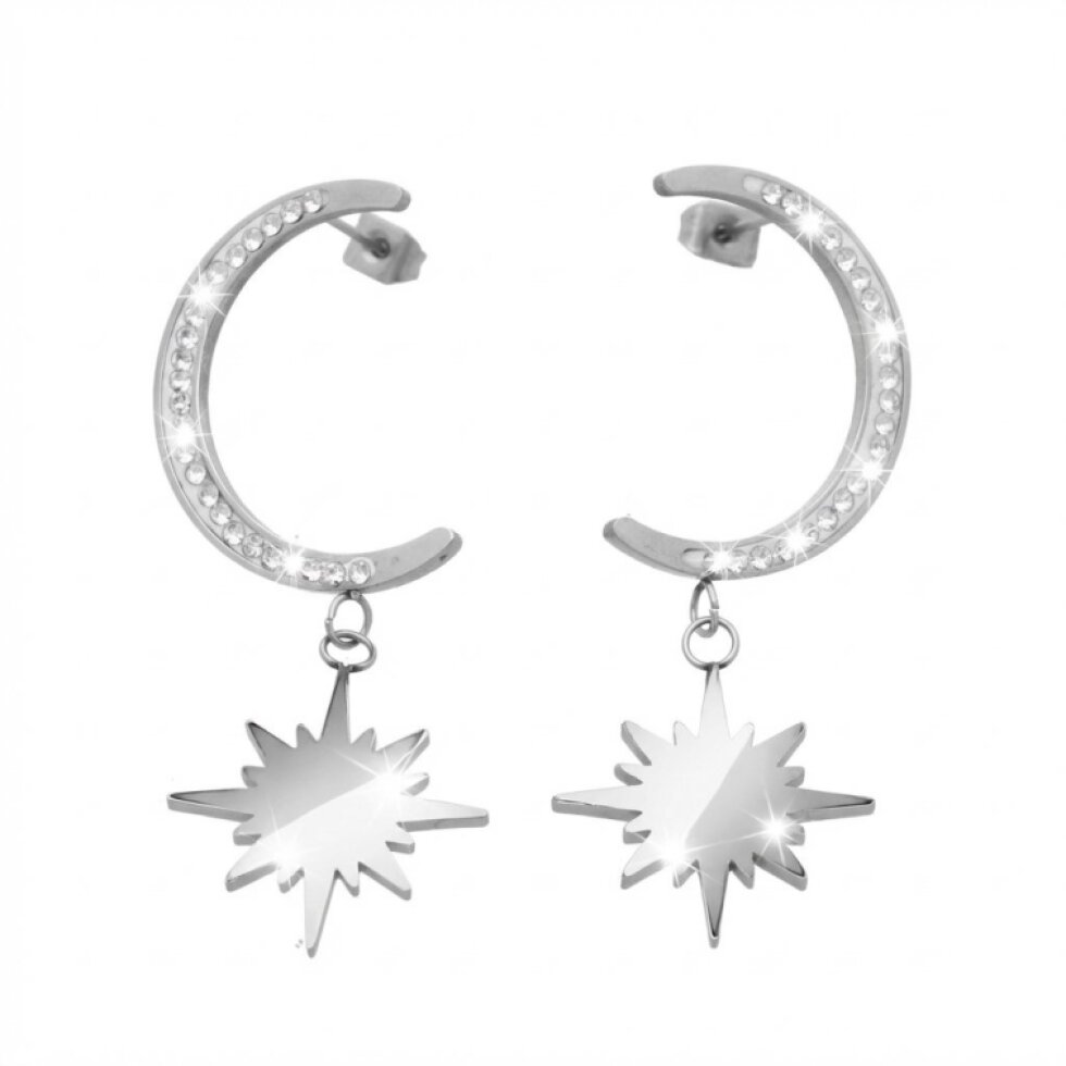 Elegantní náušnice Měsíc a Hvězda s třpytivými zirkony