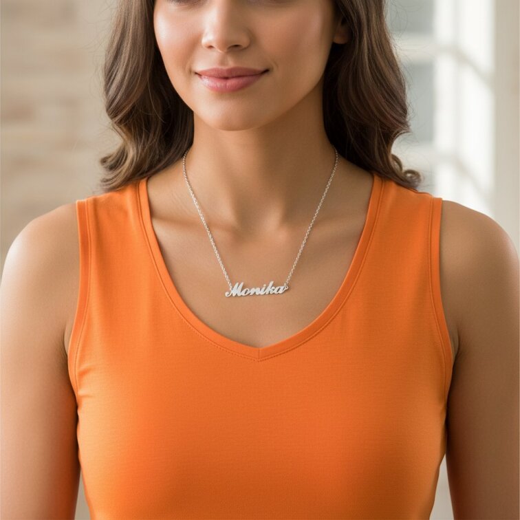 Řetízek z oceli se jménem Monika stříbrný