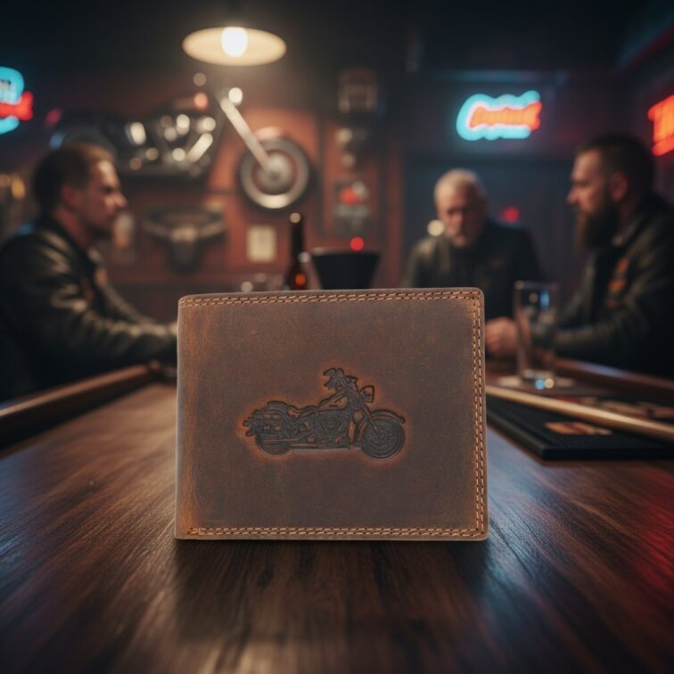 Pánská kožená peněženka hnědá s motivem Motorky