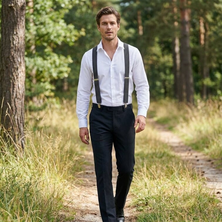 Kšandy pánské, šedé pruhované MB2043