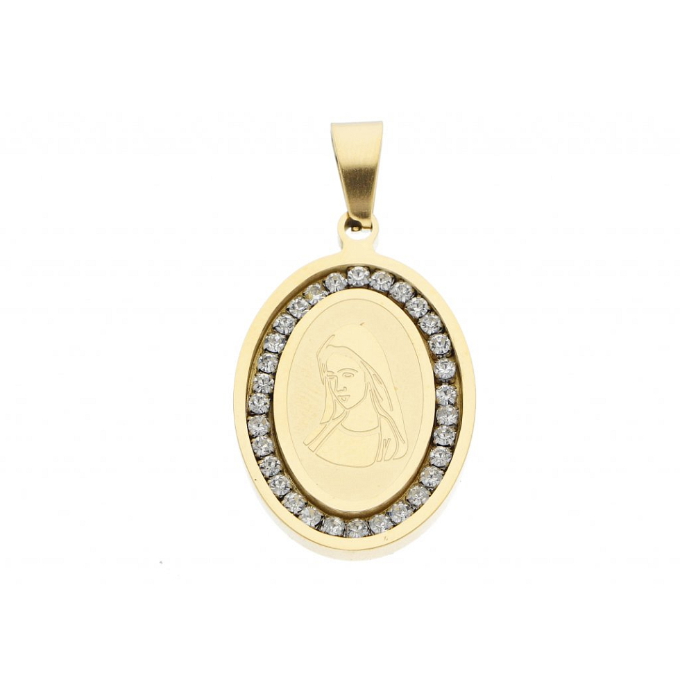 Přívěsek medailon Madonka s řetízkem s krystalky GOLD