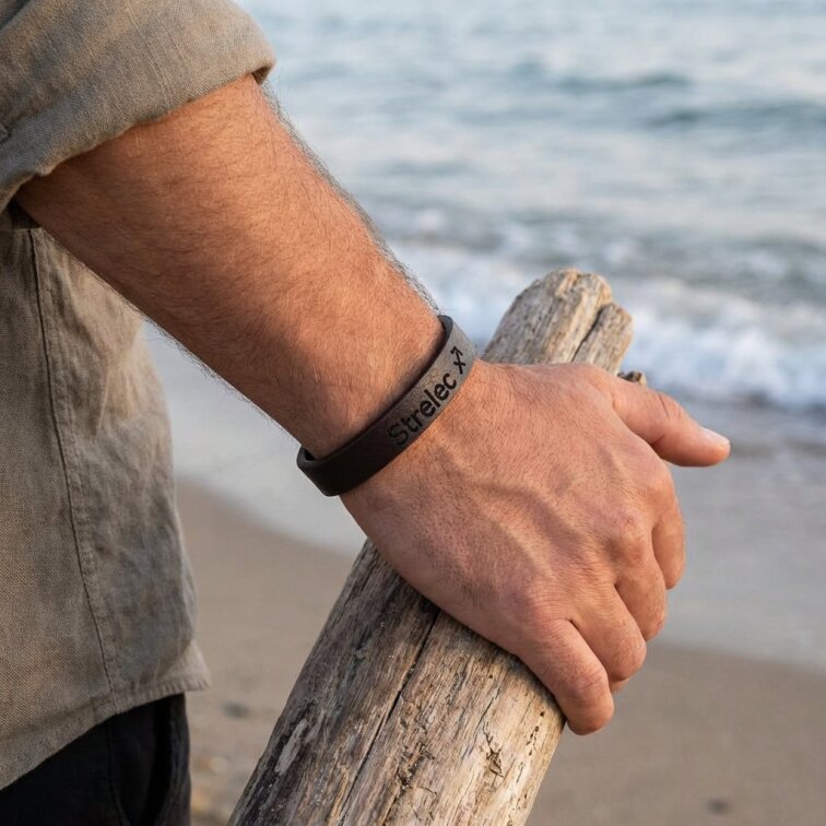 Pánský kožený náramek hnědý se znamením Strelec