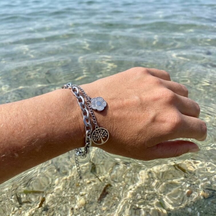 Stříbrný náramek strom života z chirurgické oceli ST998