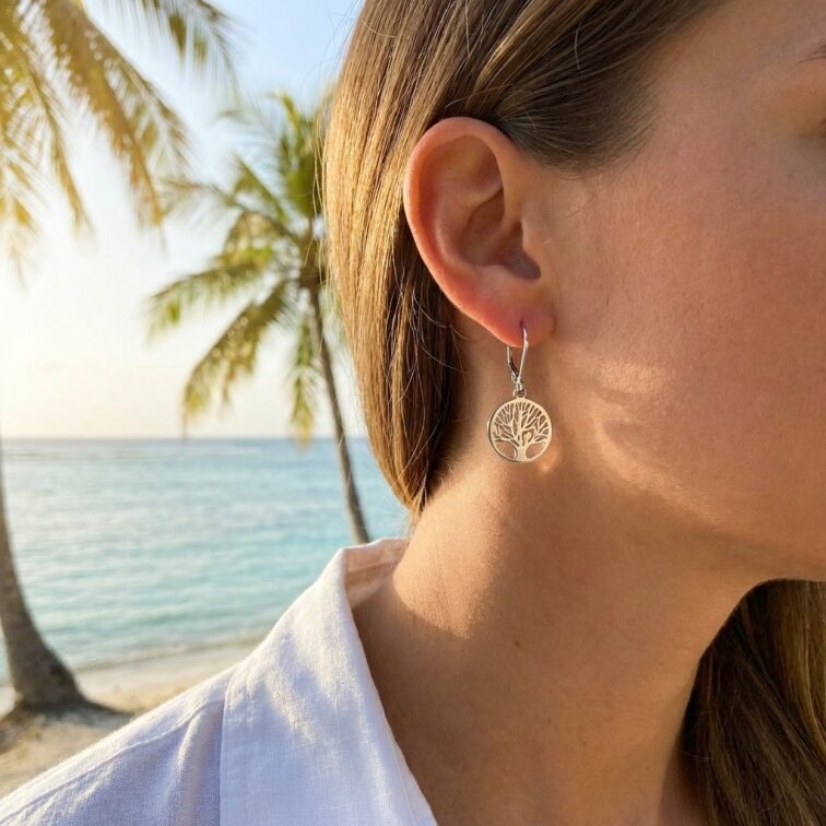 Ocelové náušnice Strom života