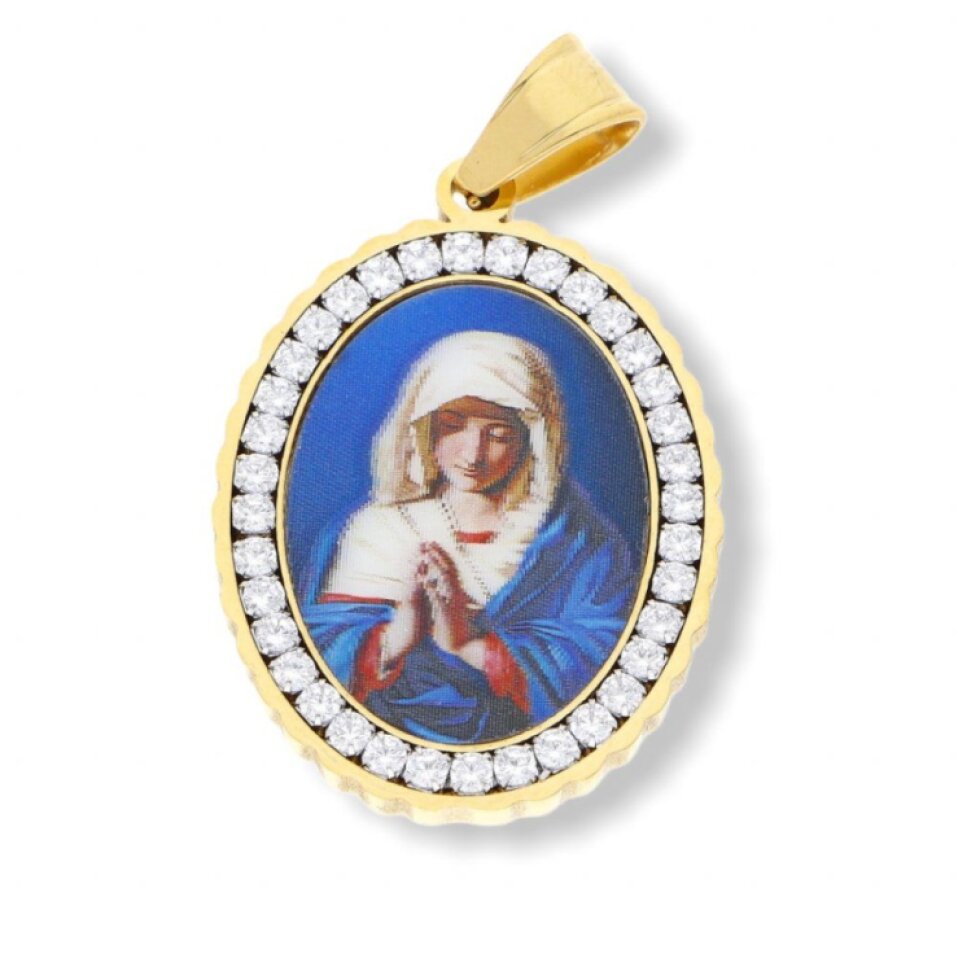 Přívěsek Madonka s krystalky Gold 17 - Chirurgická ocel, Zlatý