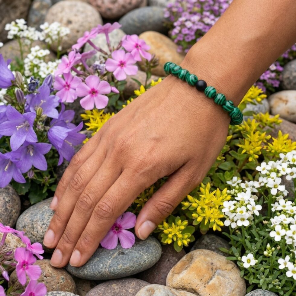 Stylový natahovací náramek se zelenými kuličkami, 8 mm