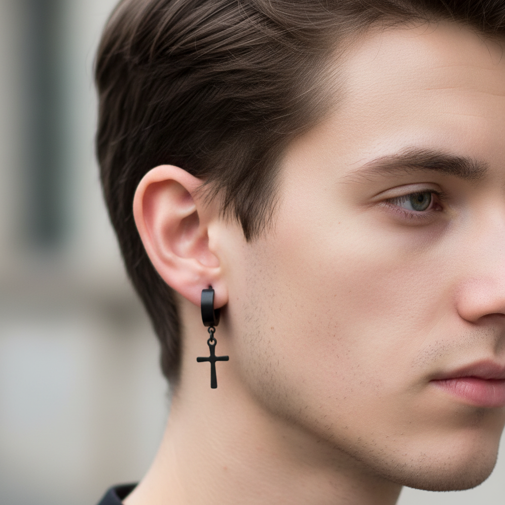 Náušnice z oceli s křížkem 10x15 mm Black