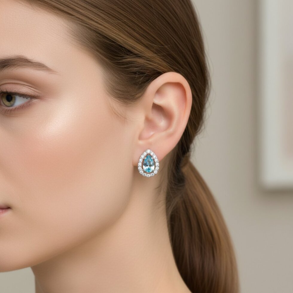 Nerina EW 324: Ocelové náušnice s akvamarínovým zirkonem